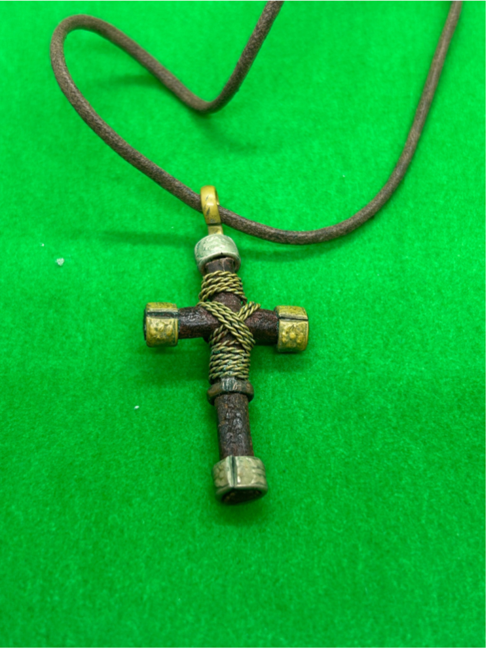 Men's Unbranded Leather and Metal Cross Pendant Necklace, One Size, Brown/Gold